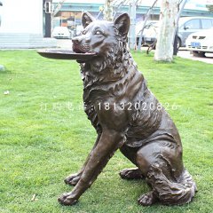 接飛盤的狗銅雕，公園小品銅雕
