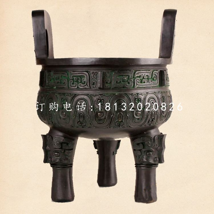 青銅三足圓香爐,寺廟香爐銅雕 (3)