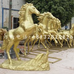 玻璃鋼仿銅奔馬，公園動物雕塑
