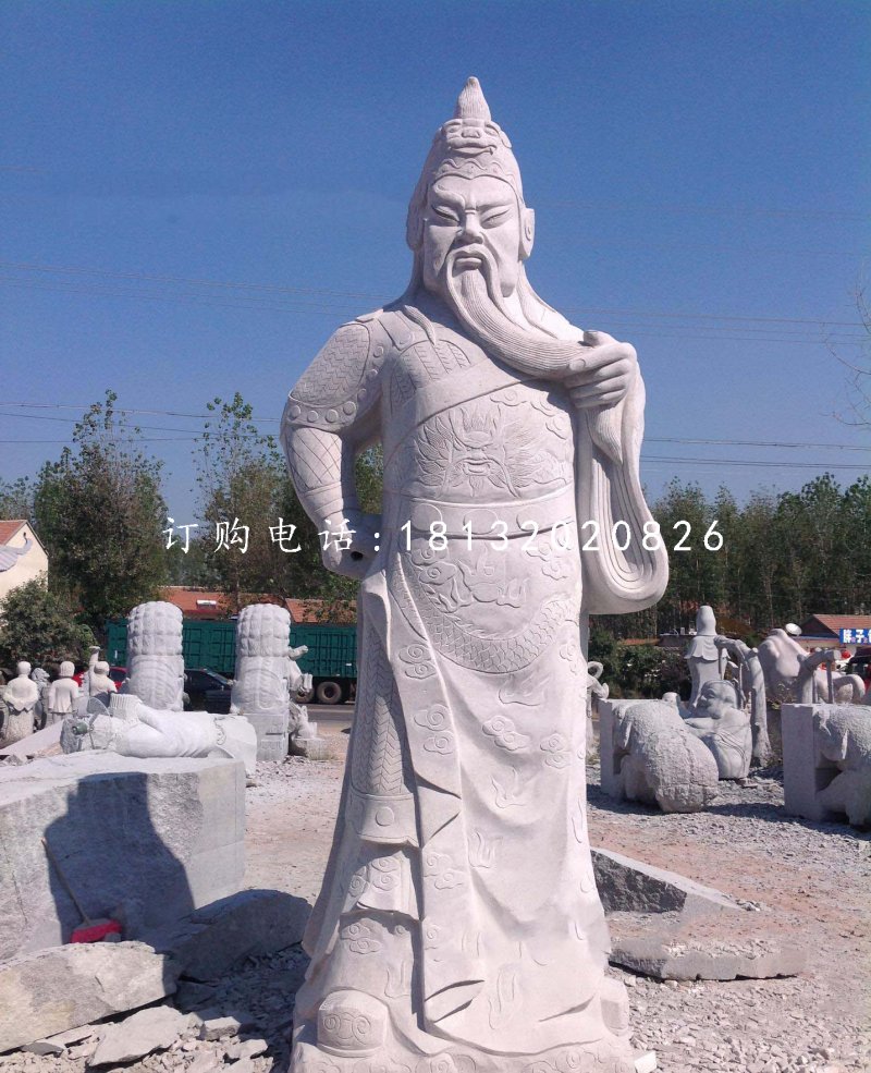 捋胡須的關(guān)公石雕 大理石古代名人石雕