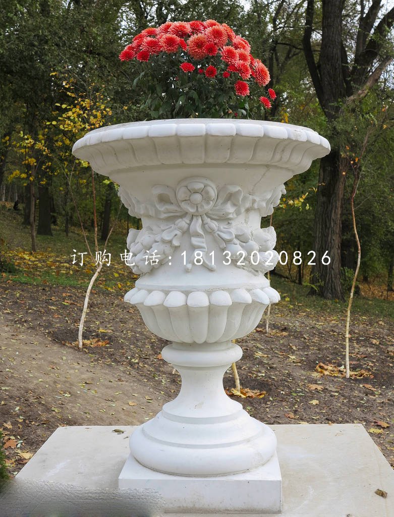 歐式花盆雕塑 漢白玉園林景觀石雕