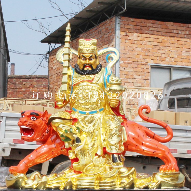 騎虎財神雕塑，玻璃鋼趙公明雕塑