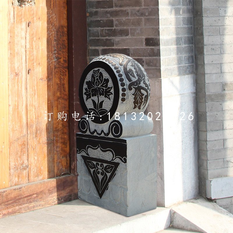 門墩石雕，青石抱鼓石