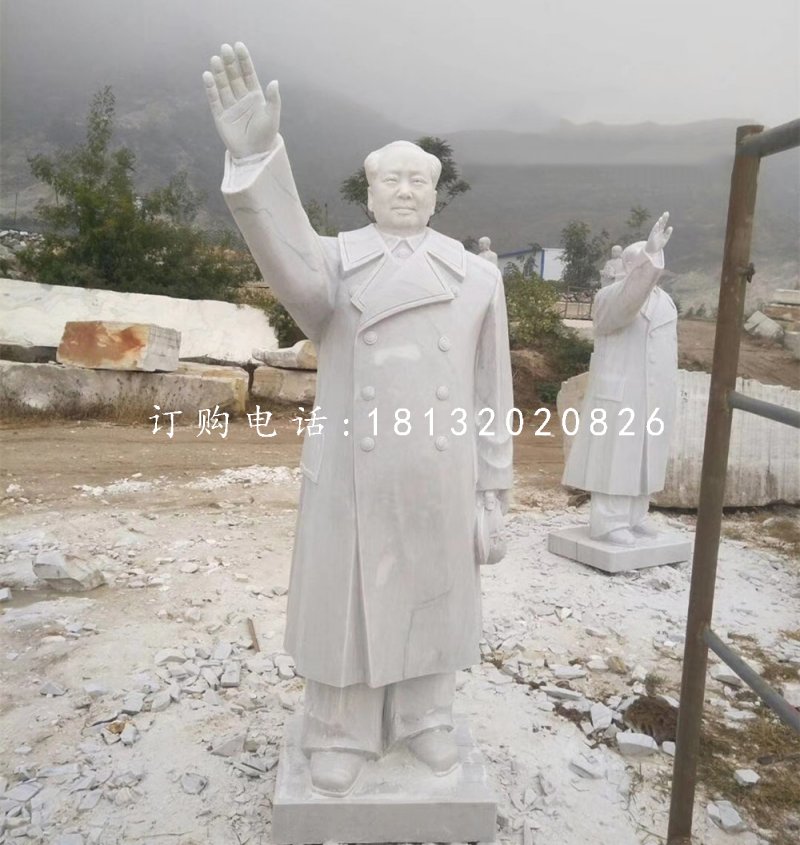 揮手毛主席石雕，漢白玉偉人雕塑.jpg