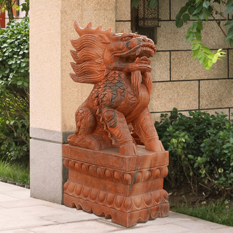 晚霞紅麒麟石雕，鎮(zhèn)宅石雕