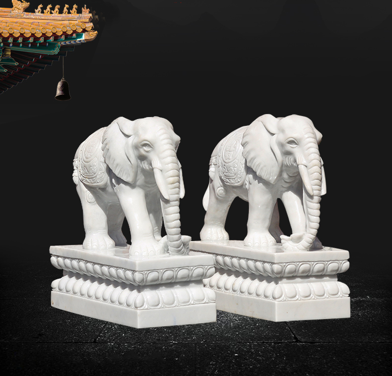 招財(cái)動(dòng)物石雕，漢白玉大象