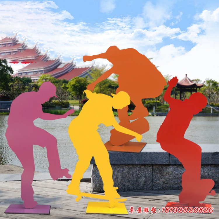 滑板運(yùn)動剪影不銹鋼人物雕塑 (3)[1]
