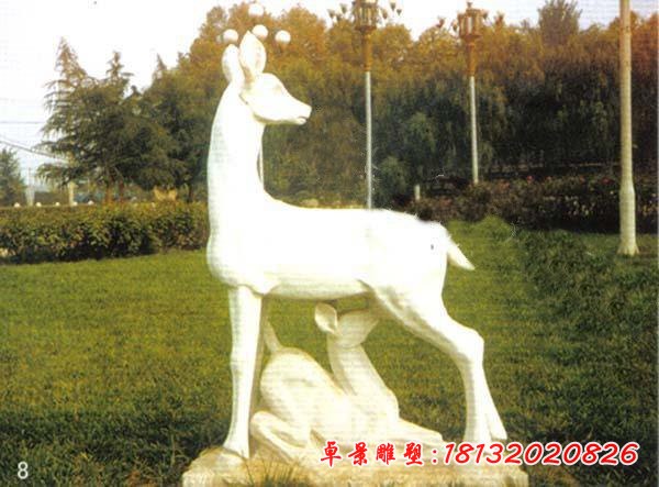漢白玉母子鹿石雕