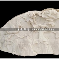 仙鶴石浮雕，漢白玉石浮雕