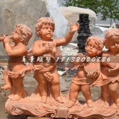 晚霞紅小天使石雕，西方小孩石雕