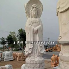 三面觀音石雕，晚霞紅送子觀音雕塑