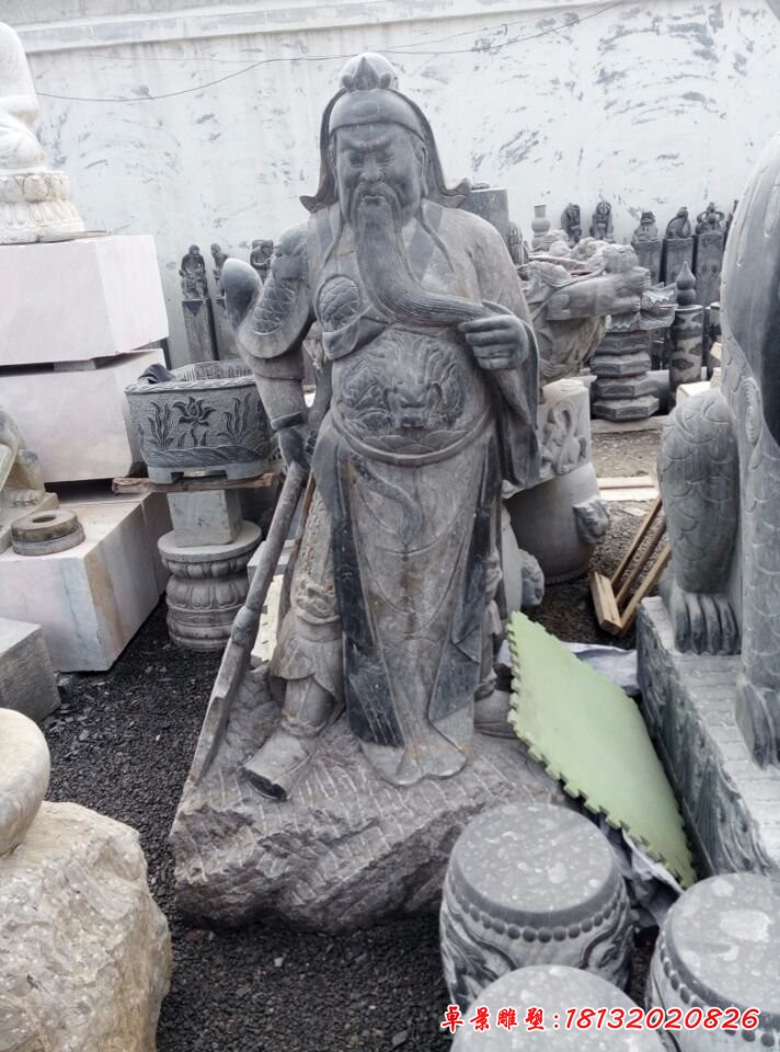 關(guān)公讀書石雕,青石關(guān)公雕塑
