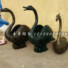 玻璃鋼天鵝雕塑，仿銅天鵝雕塑