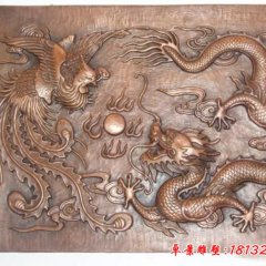 銅浮雕，龍鳳戲珠銅浮雕