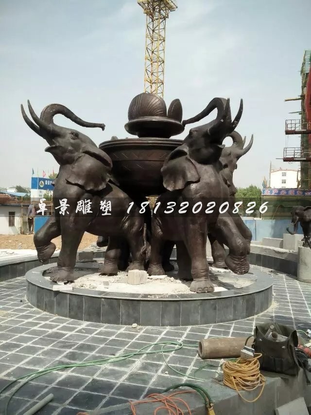 大象銅雕，公園大象噴泉雕塑