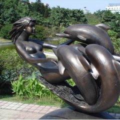 公園景觀銅雕，美女與海豚銅雕