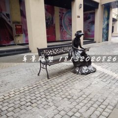 畫畫女孩雕塑，公園人物銅雕