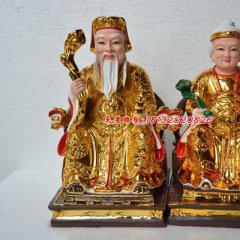 土地公土地婆雕塑，玻璃鋼貼金神像雕塑