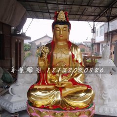 坐式觀音雕塑，玻璃鋼貼金彩繪觀音