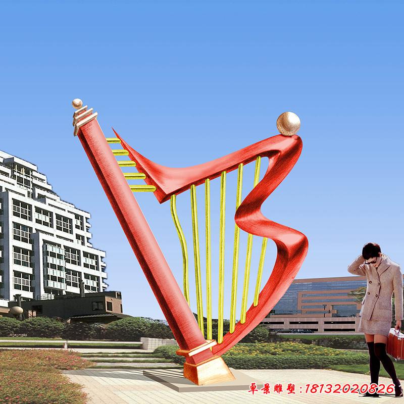 不銹鋼豎琴雕塑,廣場豎琴不銹鋼雕塑 (2)