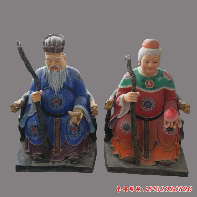玻璃鋼彩繪土地公土地婆，土地廟神像雕塑