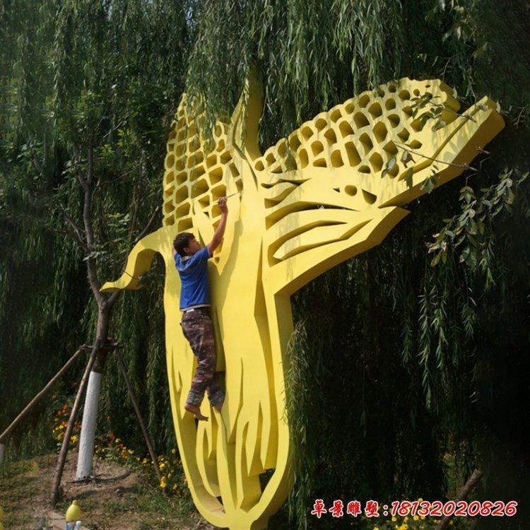 不銹鋼玉米雕塑，剪紙不銹鋼雕塑 (3)