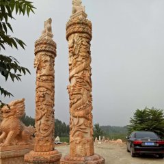 廣場(chǎng)晚霞紅石雕望天吼盤(pán)龍柱